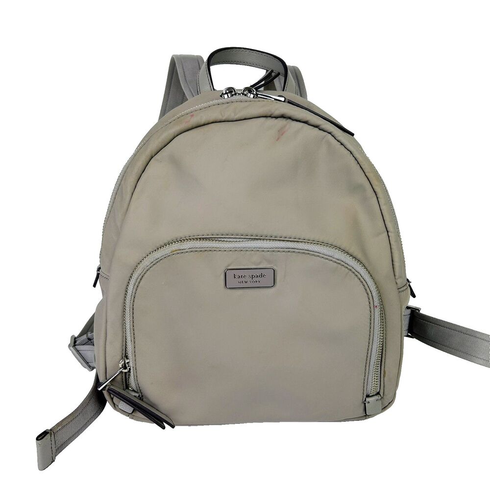 Kate Spade Dawn Medium Backpack Soft Grey Taupe Nylon Lightweight Bag Travel